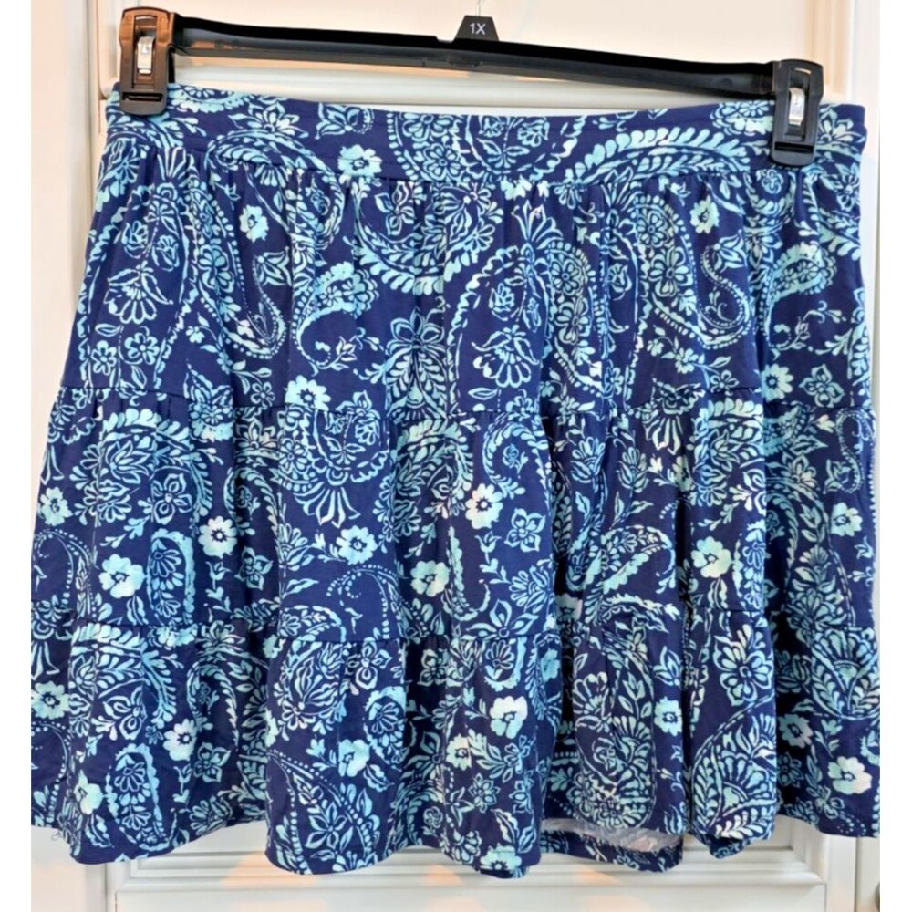 LuLaRoe Talia  Blue Paisley Patterned Tiered Mini Skirt Size L NWT